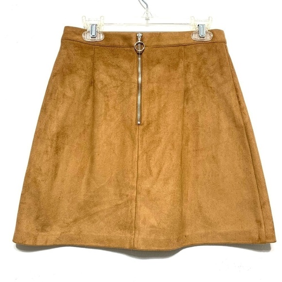 Primark Vegan Tan Brown Suede Leather Mini Skirt Exposed Silver Zipper size 2 - Picture 7 of 7